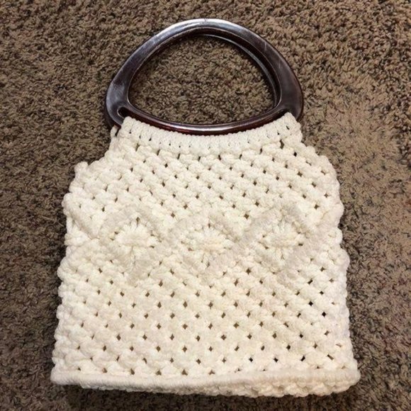 Vintage Hand Made Crocheted Purse Cream - Picture 6 of 14